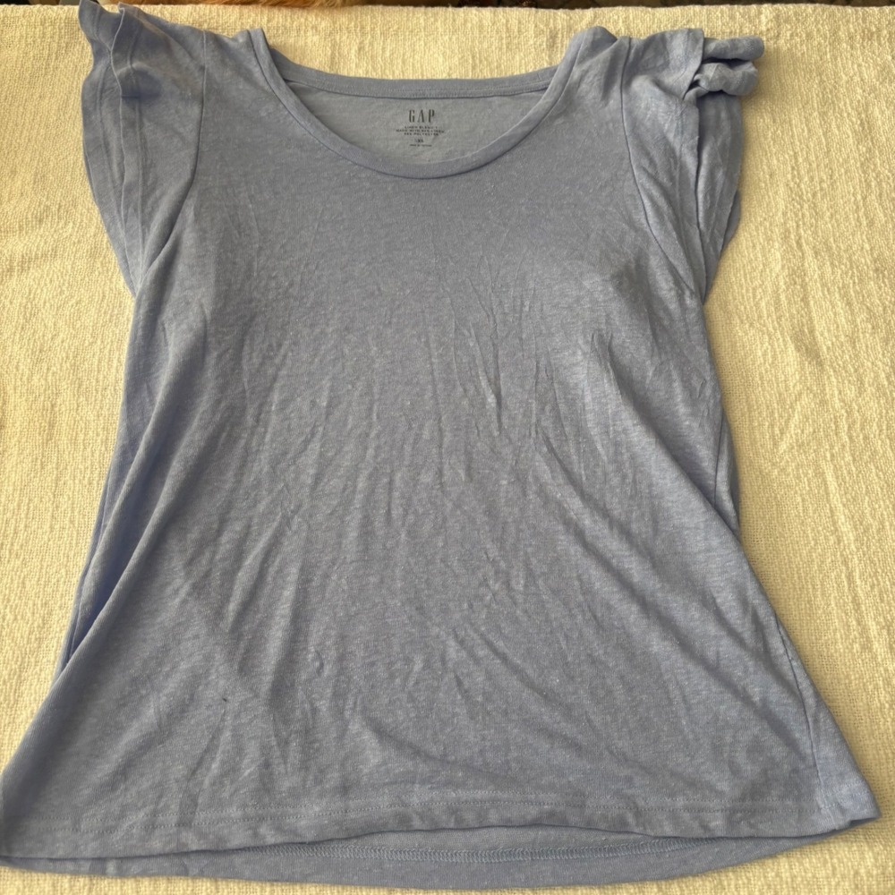 Gap Women Blue Linen Blend Flutter Sleeve Scoop Neck T-Shirt Size XS